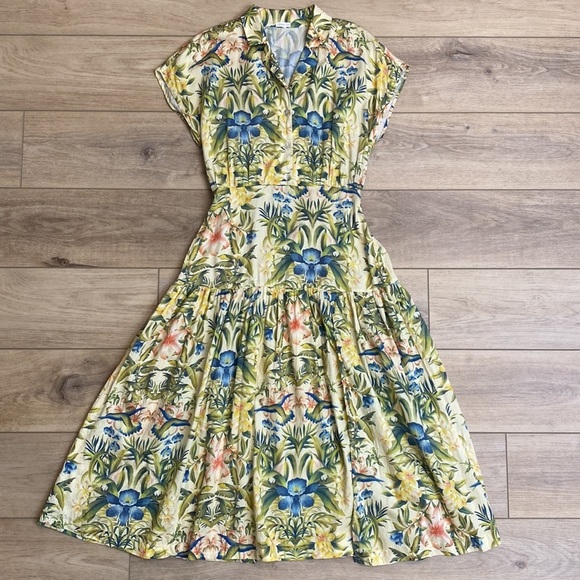 Floral Midi Dress in Yellow and Green - Picture 2 of 10